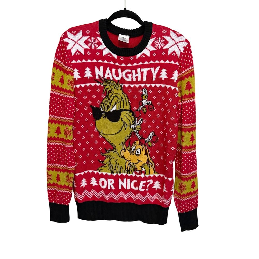 The Grinch Ugly Sweater Mens L Red Fair Isle Christmas Holidays Festive Kidcore